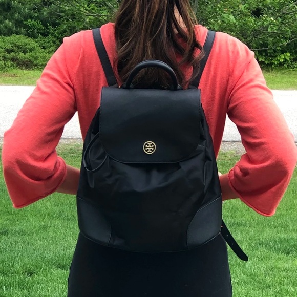 Tory Burch Handbags - TORY BURCH Black Backpack with Gold accents Piper Flap trending